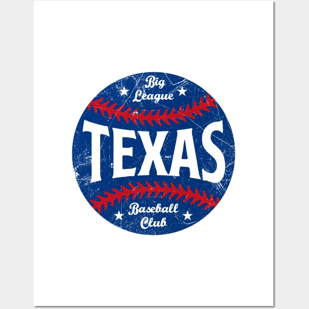 Texas Retro Big League Baseball - White Wall Art by KFig21